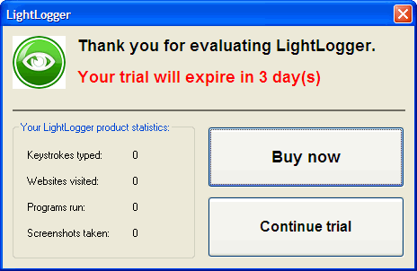 LightLogger Keylogger Statistikktype Dialog