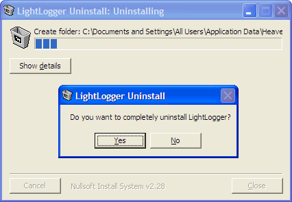 LightLogger Keylogger Avinstallasjonsprosessen