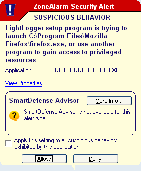 LightLogger Keylogger Oppsett Security Alert