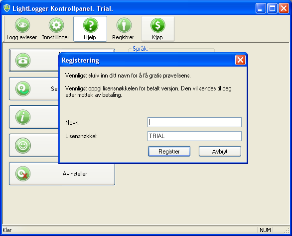 LightLogger Keylogger registrering Window